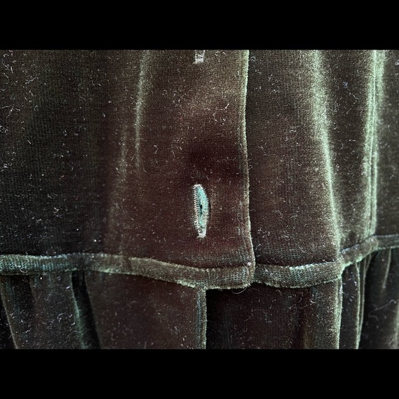 Vintage Button Down Shirt Dress Hunter Green Velour Velvet Lolita Goth - Picture 2 of 11